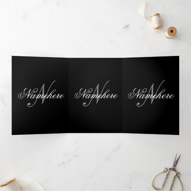 Unique Personalised Black and White Name Monogram Tri-Fold Card (Inside)