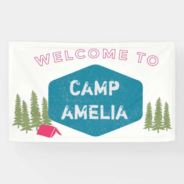 Unique Personalised Camp Name Birthday Party Pink Banner (Horizontal)