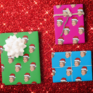 Unique Personalised Christmas Wrap, Face Santa Hat Wrapping Paper Sheet