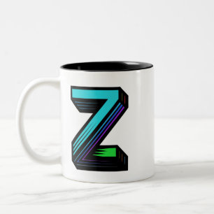 Unique Personalised colourful Monogram initial Z Two-Tone Coffee Mug