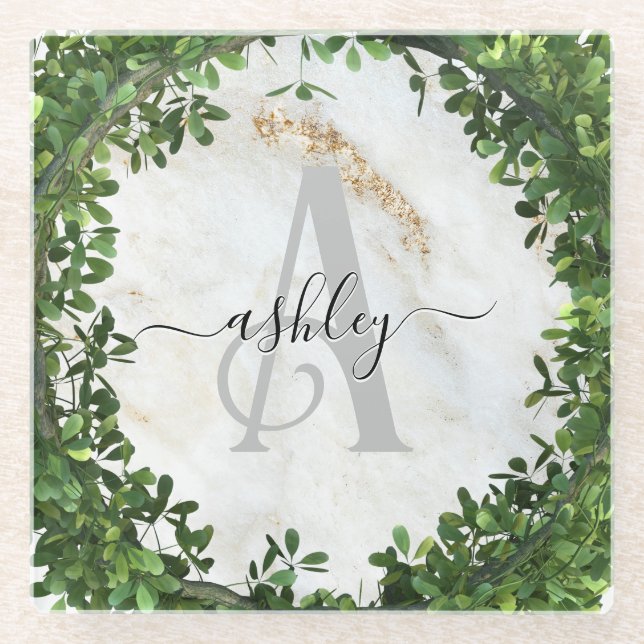 Unique Personalised Keychain with Botanical Theme Glass Coaster (Front)