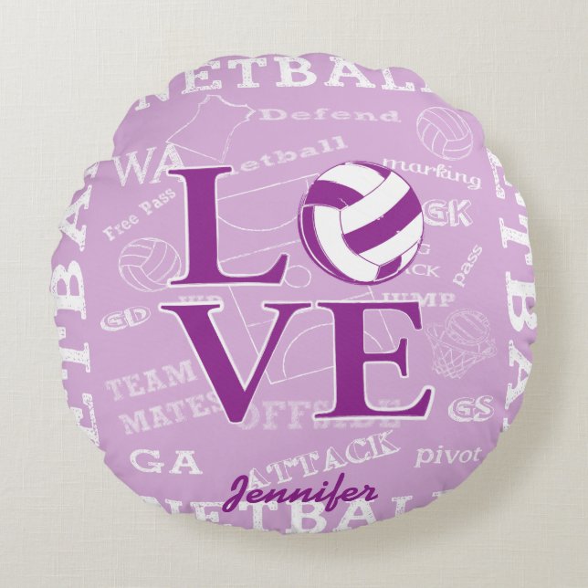 Unique personalised Love netball Round Cushion (Front)