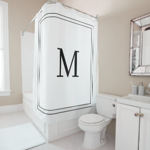 Unique Personalised white and black Name Monogram  Shower Curtain