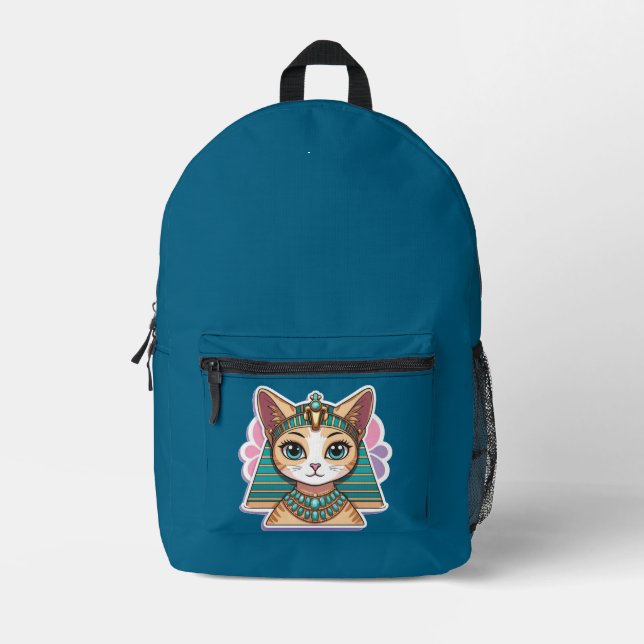 Unique Pharaoh Cat Egyptian Style Trendy & Stylish Printed Backpack (Front)