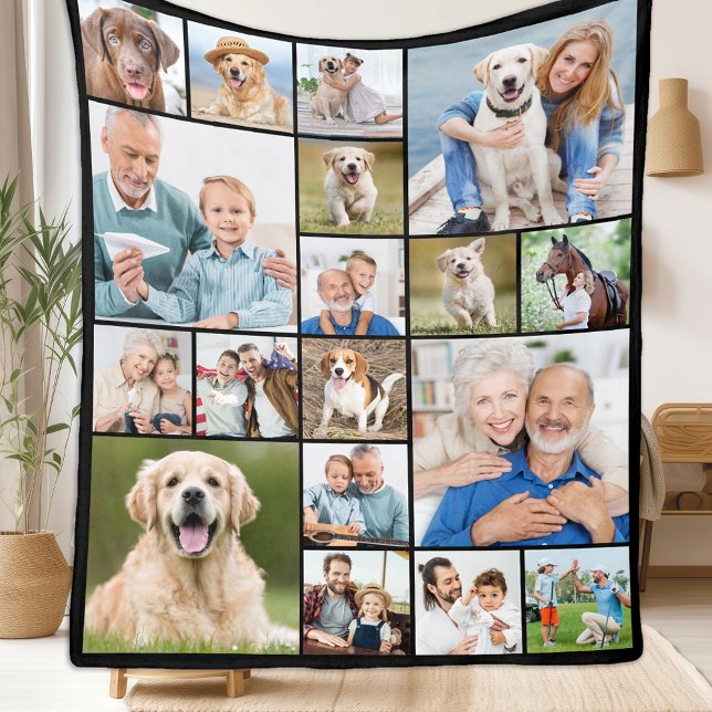 Unique Photo Collage Personalise Modern 18 Picture Fleece Blanket (Creator Uploaded)
