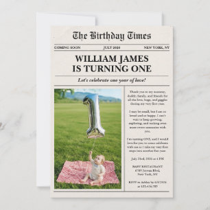 Unique Photo Newspaper 1st Birthday Invitation