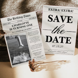 Unique Photo Newspaper First Birthday Invitation
