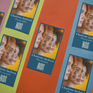 Unique Photo QR Code Navy Blue Photographer  Business Card