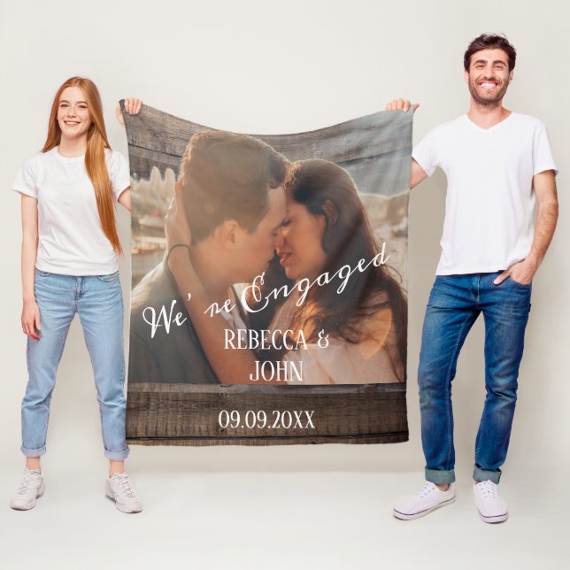 Unique Photo Rustic We’re Engaged Couple  Fleece Blanket (In Situ)