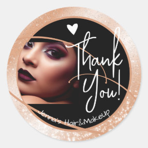 Unique Photo Template Stylish Peach Frame Heart Classic Round Sticker
