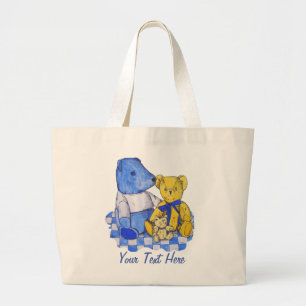 unique picture of three cute teddies large tote bag