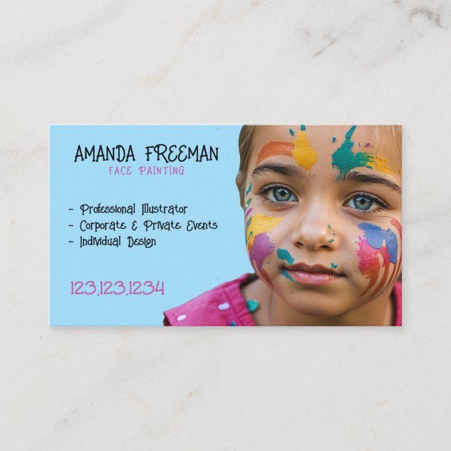 Unique Pink and Blue Kids Face Painter Business Card (Front)
