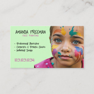Unique Pink and Green Kids Face Painter Business Card