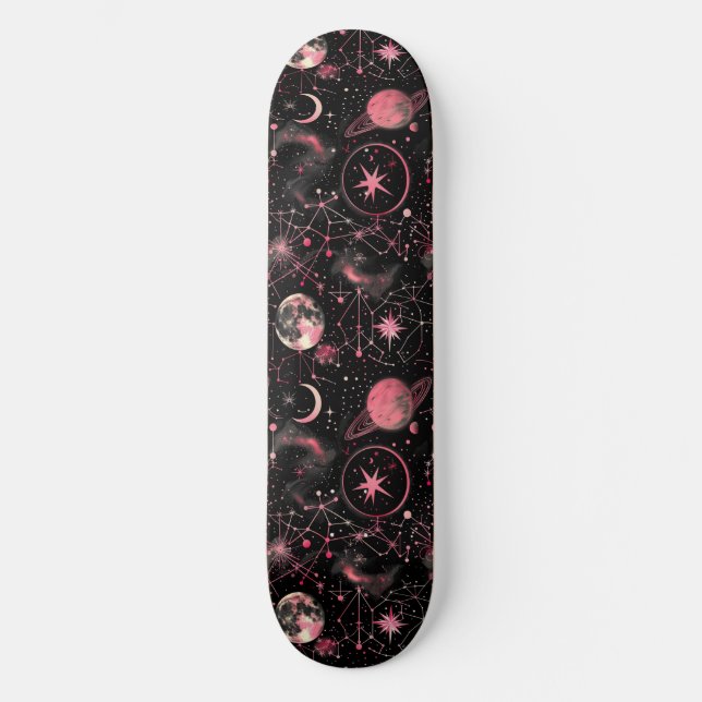 Unique Pink Astrology Design Skateboard (Front)