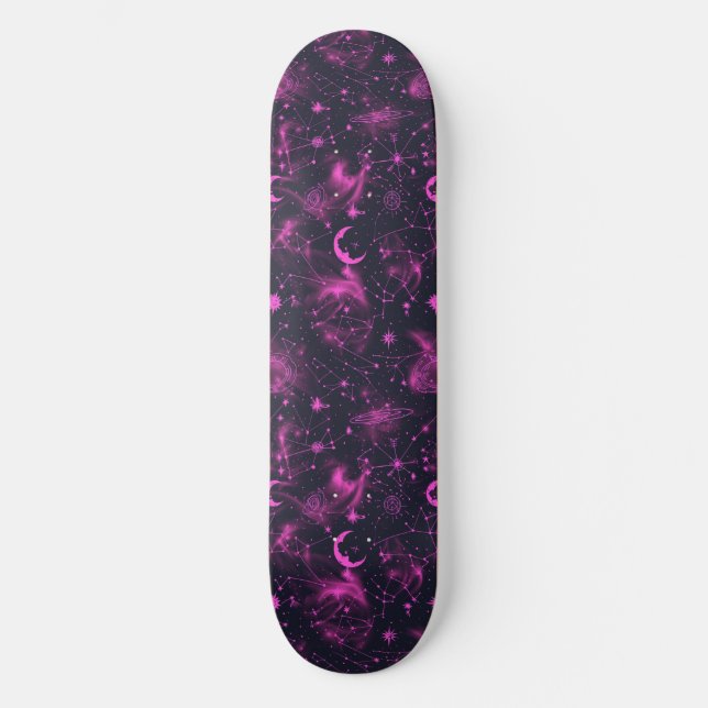 Unique Pink Astrology Design Skateboard (Front)