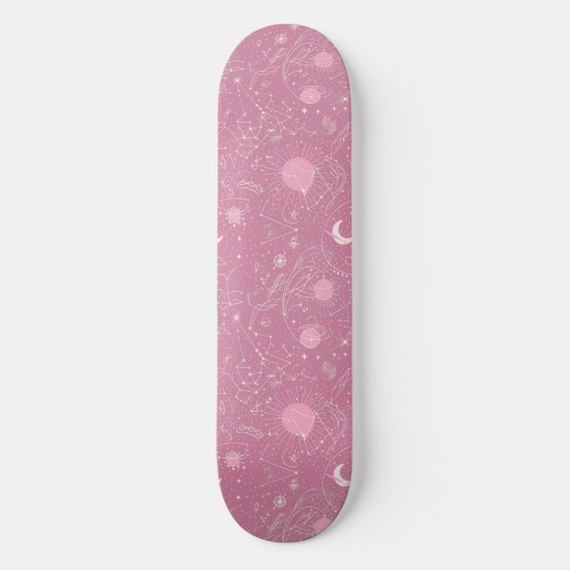Unique Pink Astrology Design Skateboard (Front)