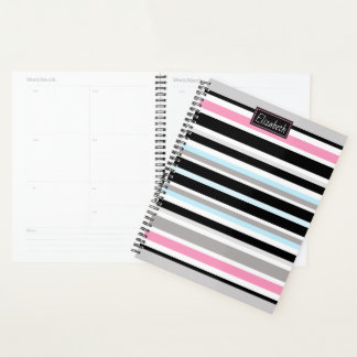 Unique Pink Black Stripes Pattern Personalised Planner