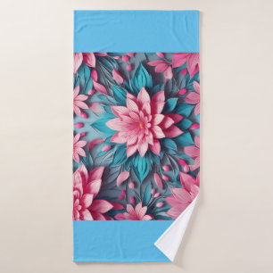 Unique pink blue flower pattern design bath towel set
