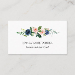 Unique Pink Blue Flowers Professional Hairstylist Business Card