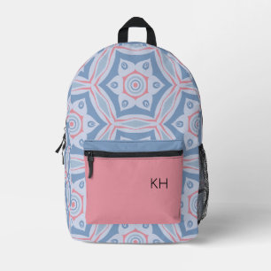 Unique Pink & Blue Mandala Monogram Initials Printed Backpack