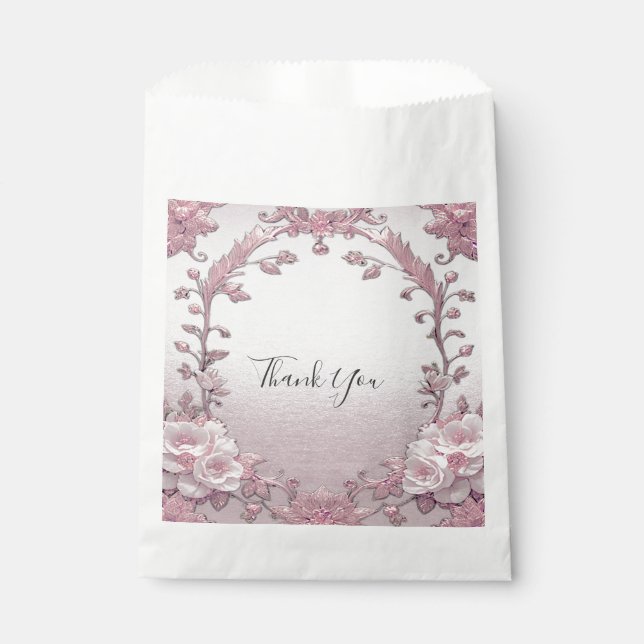 Unique Pink Floral Favour Bag (Front)
