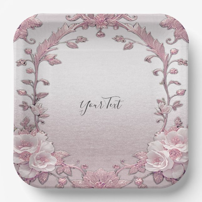 Unique Pink Floral Paper Plate (Front)