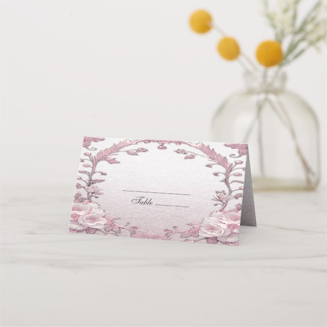 Unique Pink Floral Place Card (Front)