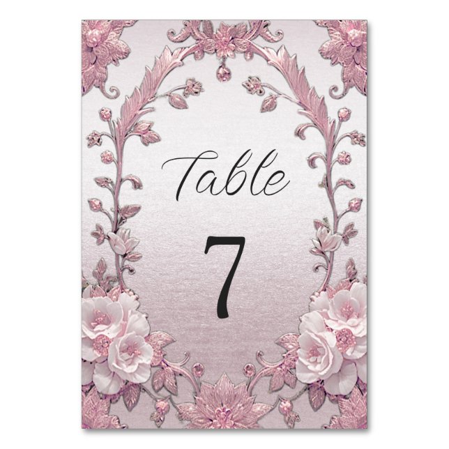 Unique Pink Floral Table Number (Front)