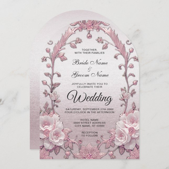 Unique Pink Floral Wedding Invitation (Front/Back)