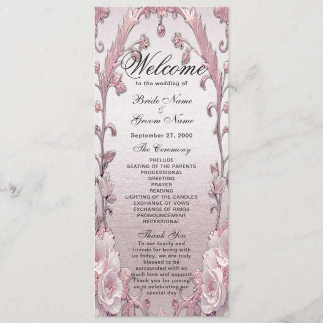 Unique Pink Floral Wedding Program Programme (Front)