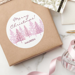 Unique Pink Flowering Trees Christmas Classic Round Sticker