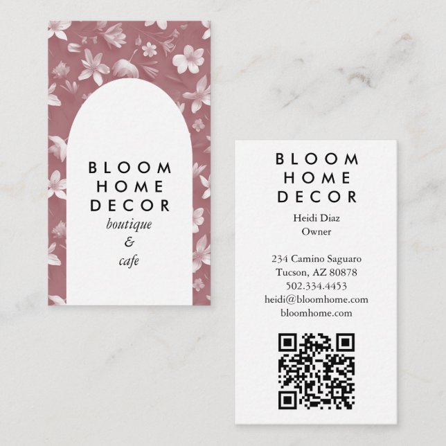 Unique Pink Flowers Photography QR Code Arch Business Card (Front/Back)