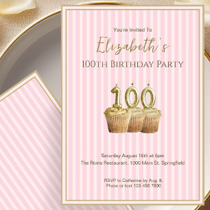 Unique Pink Gold 100th Birthday Invitation For Her