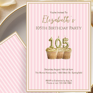 Unique Pink Gold 105th Birthday Invitation For Her