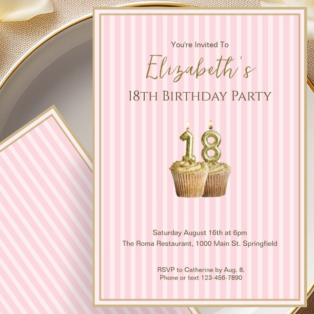 Unique Pink Gold 18th Birthday Invitation For Her (Creator Uploaded)