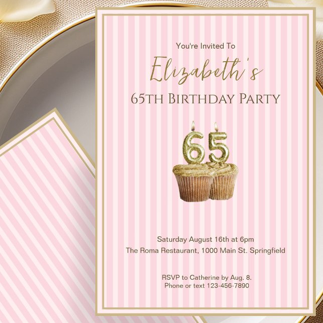 Unique Pink Gold 65th Birthday Invitation For Her (Creator Uploaded)