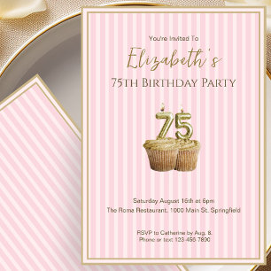 Unique Pink Gold 75th Birthday Invitation For Her