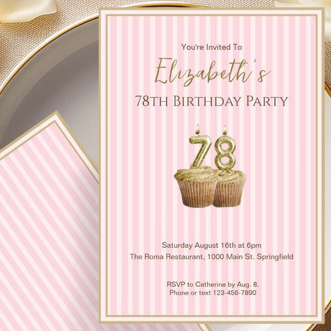 Unique Pink Gold 78th Birthday Invitation For Her (Creator Uploaded)