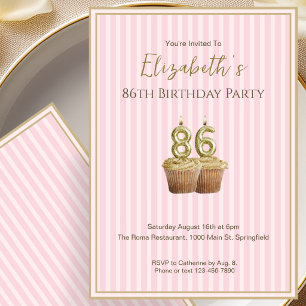 Unique Pink Gold 86th Birthday Invitation For Her