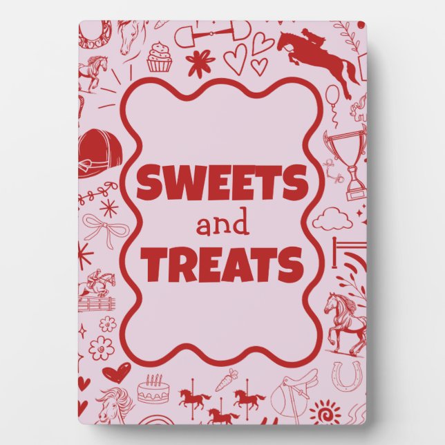 Unique Pink Horse Girl Equestrian Birthday Dessert Plaque (Front)