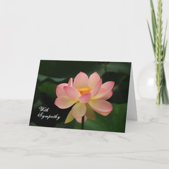 Unique Pink Lotus Floral Buddhist Sympathy Card (Front)