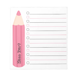 Unique Pink Pencil Lined Personalised Teacher Notepad