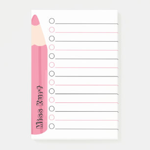 Unique Pink Pencil Lined Personalised Teacher Post-it Notes