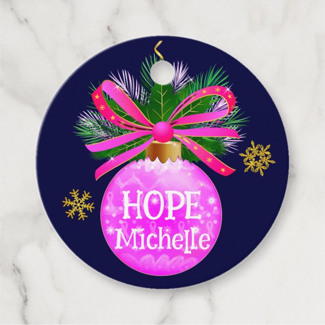 Unique Pink Ribbon Bauble Favour Tags (Front)