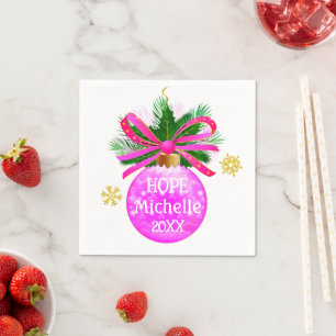 Unique Pink Ribbon Bauble Napkin