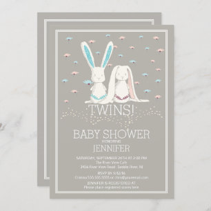 Unique Pink TWIN Girl & Boy Bunny Baby Shower Invitation