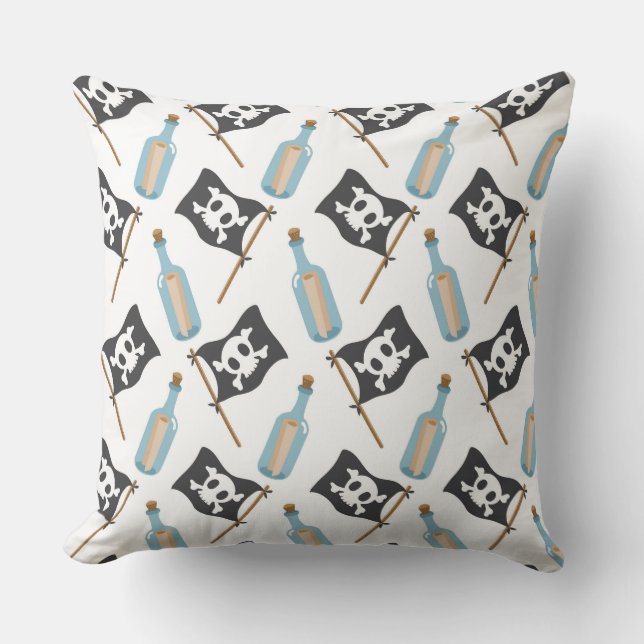 Unique Pirate Jolly Roger Flag Message Bottle Cushion (Front)