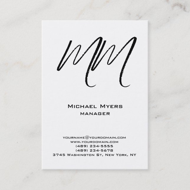 Unique plain simple black & white monogram business card (Front)