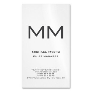 Unique plain simple black & white monogram magnetic business card