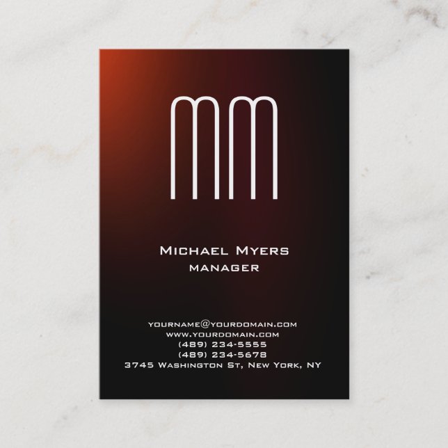 Unique plain simple brown red white monogram business card (Front)